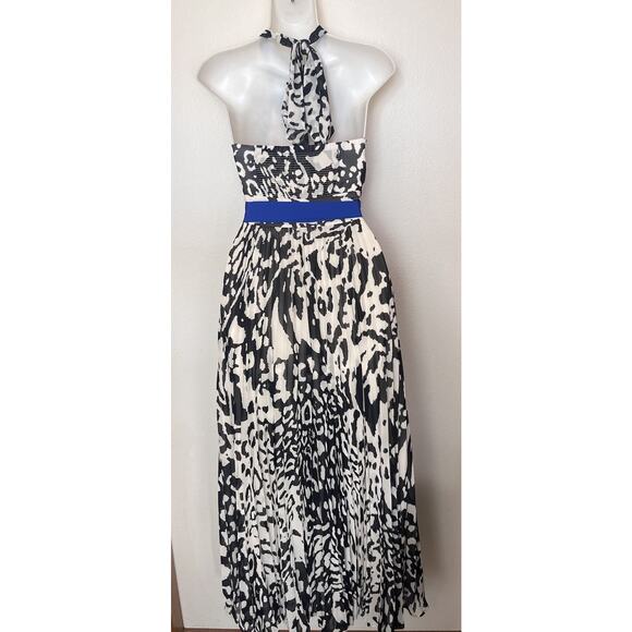 Eliza J Dress Chiffon Halter Maxi Dress Leopard Print Blue Sash Women’s Sz 10P - Picture 7 of 9
